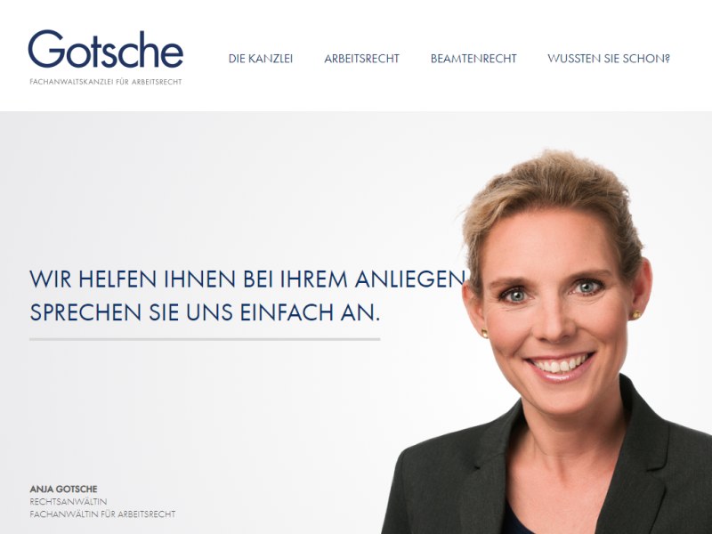 Rechtsanwalt Rechtsanwältin Anja Gotsche | Fachanwältin für Arbeitsrecht, Arbeitsrecht, Verfassungsrecht, Reiserecht, Steuerrecht, Betriebsverfassungsrecht, Sozialrecht, Insolvenzrecht, Verwaltungsrecht, Datenschutzrecht, Arnulfstraße 1, 50937 Köln